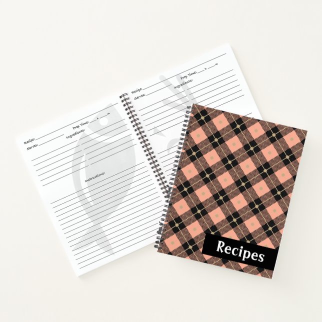 Lumberjack Black Pink Coral Kariertes Rezept Notizbuch (Innenseite)