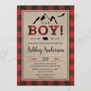 Lumberjack Boy Babydusche Einladung