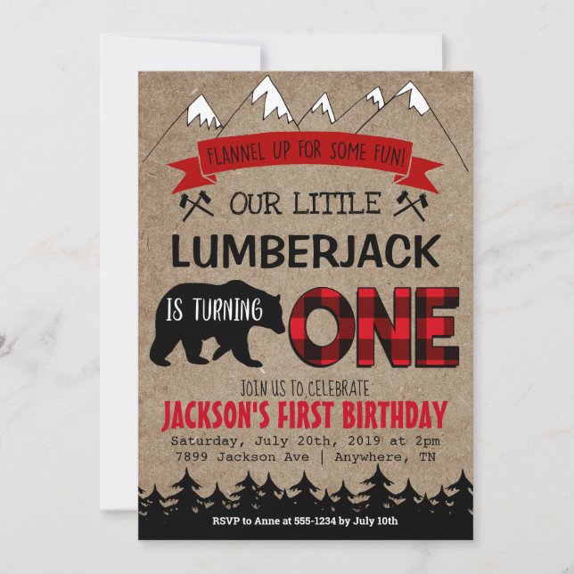 Lumberjack Boys Einladung zum ersten Geburtstag (Vorderseite)