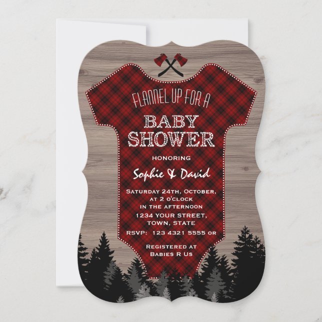 Lumberjack Buffalo Baby Anzug Alte Barn Babydusche Einladung (Vorderseite)