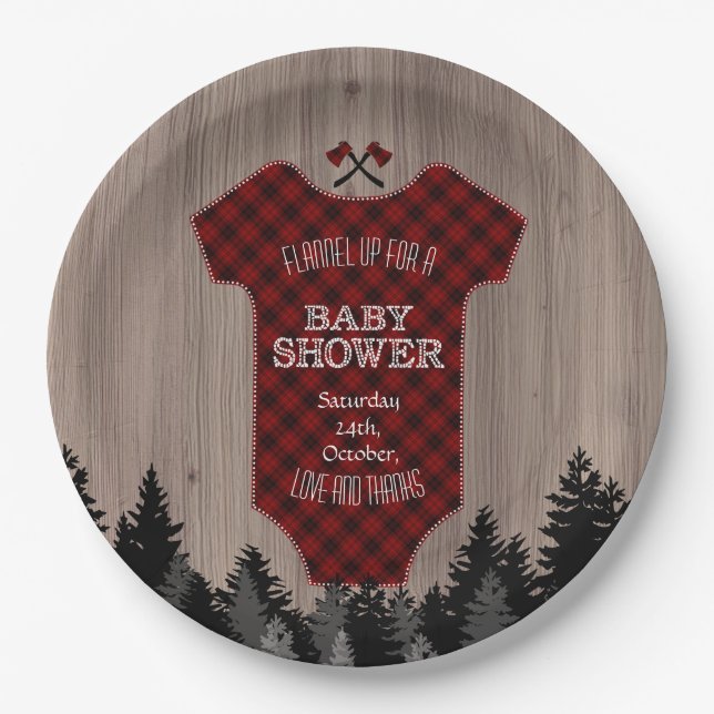 Lumberjack Buffalo Baby Anzug Barn Baby Dusche Pappteller (Vorderseite)