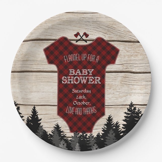 Lumberjack Buffalo Baby Anzug Wood Baby Dusche Pappteller (Vorderseite)
