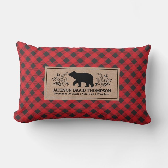 Lumberjack Buffalo Kariert Bären Geburtsstunde Lendenkissen (Vorderseite)