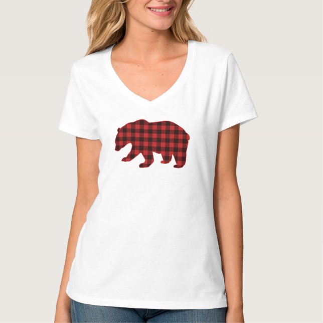 Lumberjack Buffalo Karierter Karo Weihnachtsbär T-Shirt (Vorderseite)