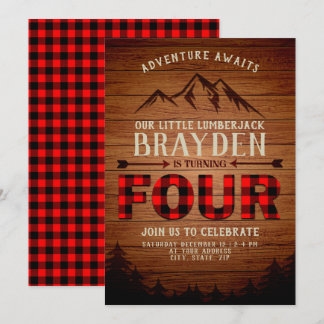 Lumberjack Buffalo Karierter vierter Geburtstag Einladung