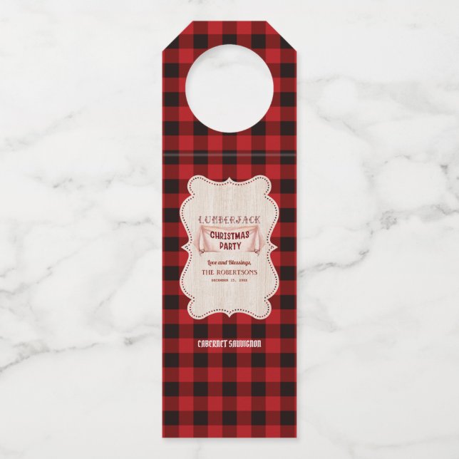 Lumberjack Christmas Party Red Buffalo Wood Flaschenanhänger (Vorderseite)
