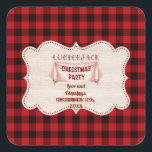 Lumberjack Christmas Party Red Buffalo Wood Quadratischer Aufkleber<br><div class="desc">Red Buffalo Kariert Wood Lumberjack Weihnachtsgeschmack Party-Design mit Holzform,  Aquarellbanner,  Lumberjack Weihnachtsskript mit rotem Buffalo Texteffekt,  alles auf einem roten Büffel karierten Hintergrund. Verwenden Sie das Tool Anpassen,  um Ihre Informationen hinzuzufügen. Für passende Artikel besuchen Sie bitte meine Lumberjack Christmas Party Collection.</div>