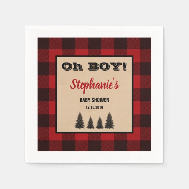 Lumberjack Cocktail Babydusche Napkins Kariert Serviette (Vorderseite)