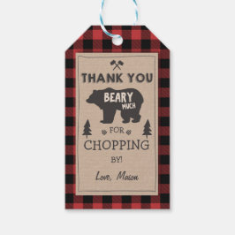 Lumberjack Dankeschön Tags Bear Red kariert Geburt Geschenkanhänger