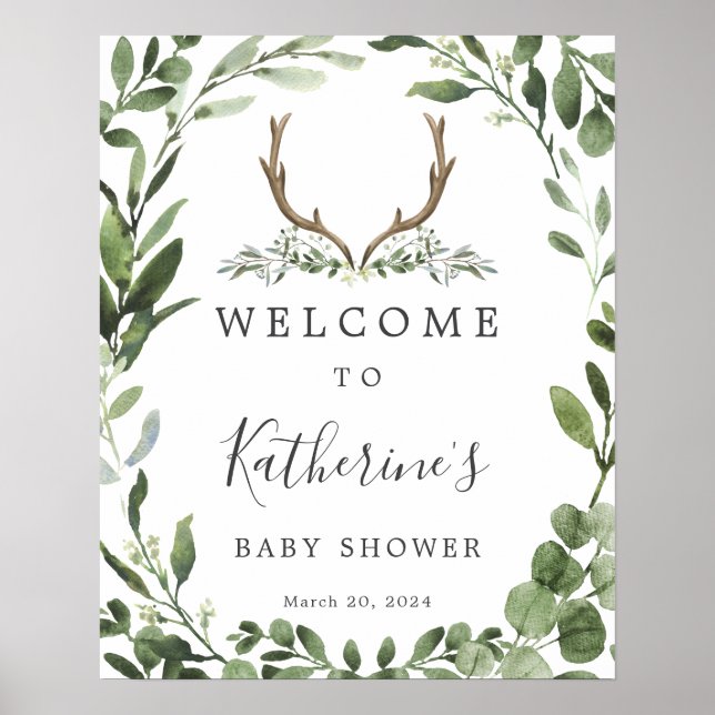 Lumberjack Deer Antler Baby Dusche Begrüßungszeich Poster (Vorne)