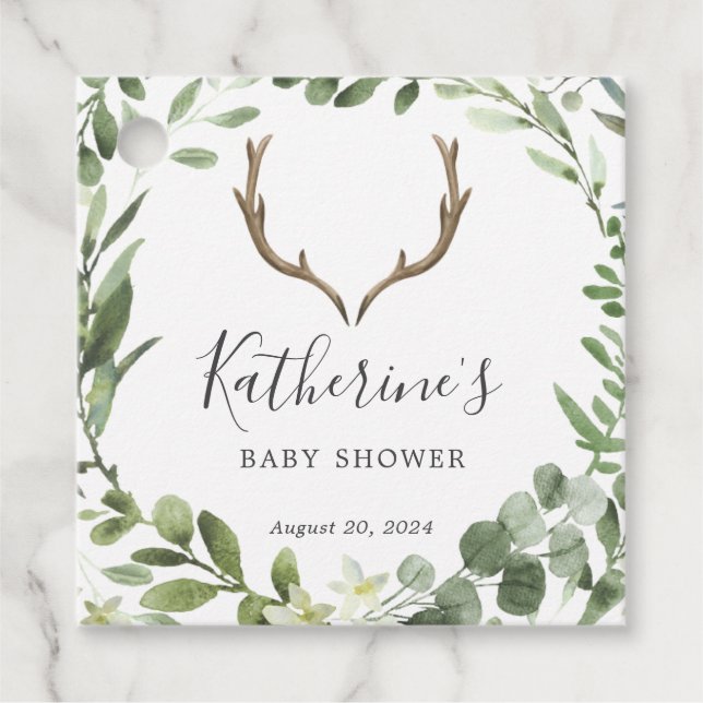 Lumberjack Deer Antler Baby Dusche Gefallen Tag Geschenkanhänger (Vorderseite)