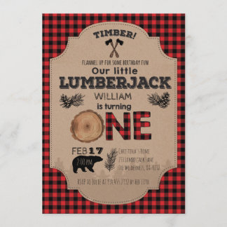 Lumberjack Erster Geburtstag Einladung