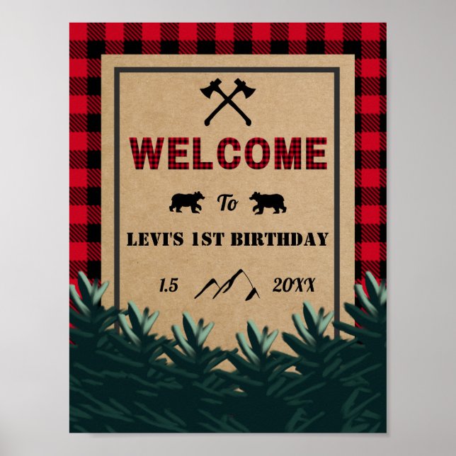Lumberjack First Birthday, Wild One Welcome Sign Poster (Vorne)