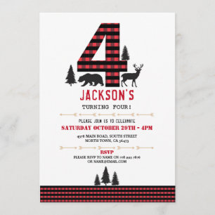 Lumberjack Flannel 4e 4 Anniversaire Invitation