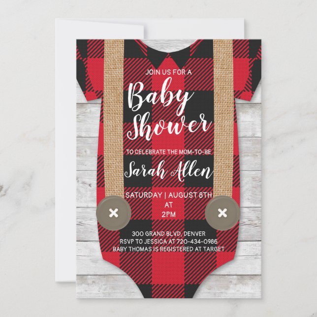 Lumberjack Flannel Boy Baby Dusche Einladung (Vorderseite)