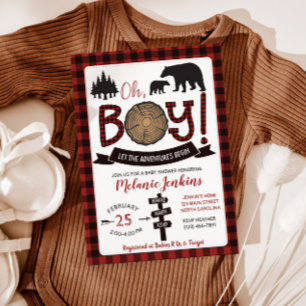 Lumberjack Flannel Boy Baby Dusche Einladung Bär