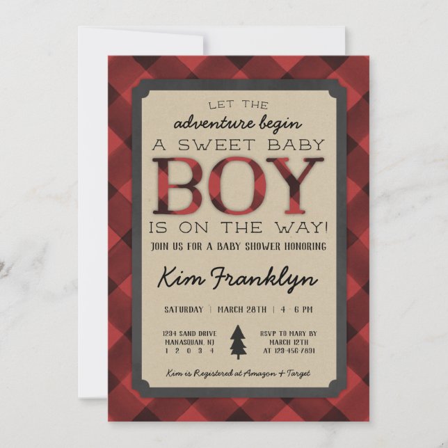 Lumberjack Flannel Boy Baby shower Invitation (Devant)