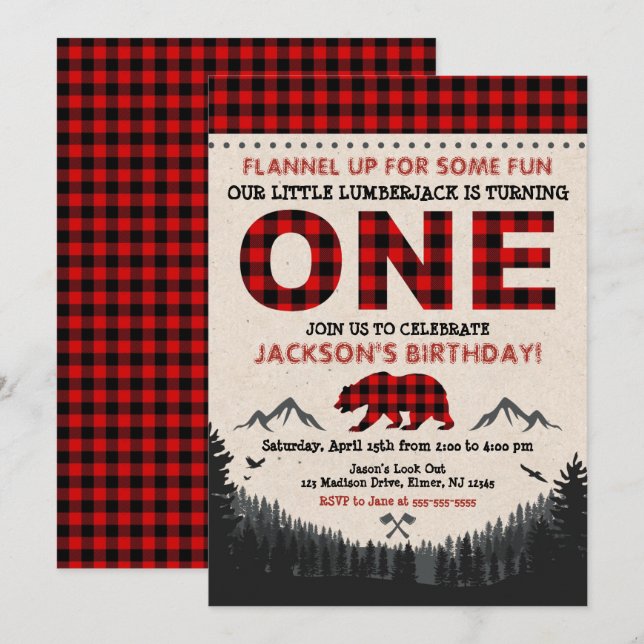 Lumberjack Geburtstag Einladung Buffalo Kariert (Vorne/Hinten)