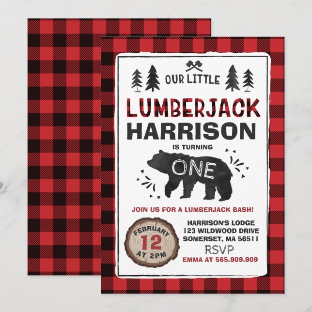 Lumberjack Geburtstag Einladung Lumberjack Party (Vorne/Hinten)