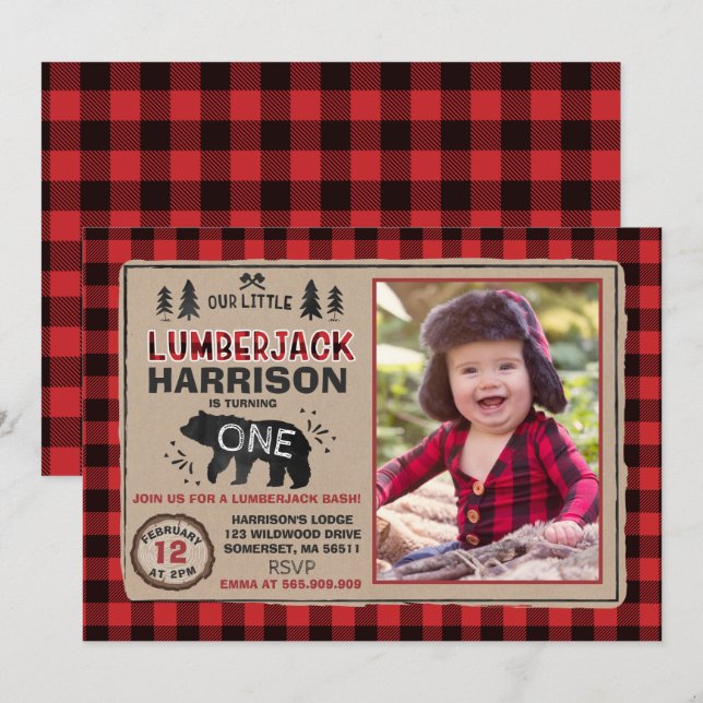 Lumberjack Geburtstag Einladung Lumberjack Party (Vorne/Hinten)