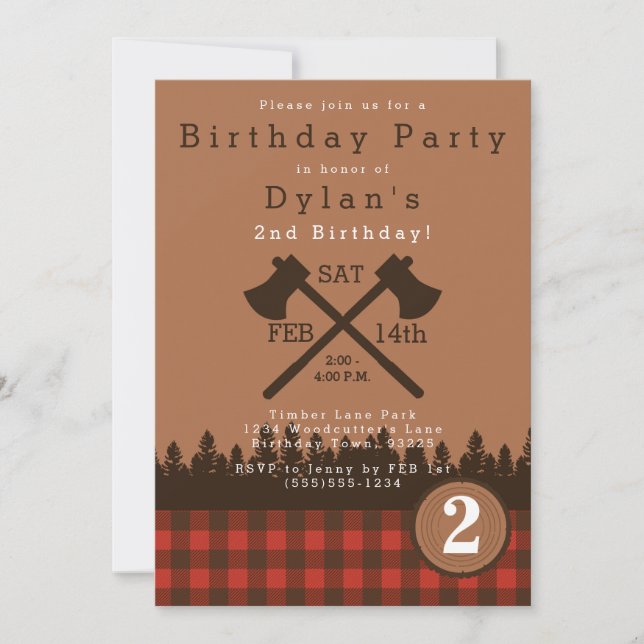 Lumberjack Geburtstagsparty Einladung (Vorderseite)