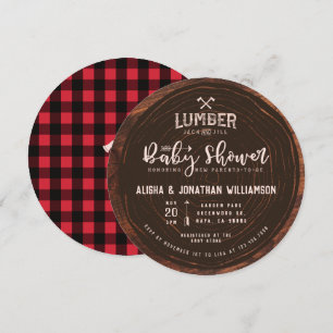 Lumberjack & Jill Baby Girl Dusche Wood Red Karier Einladung