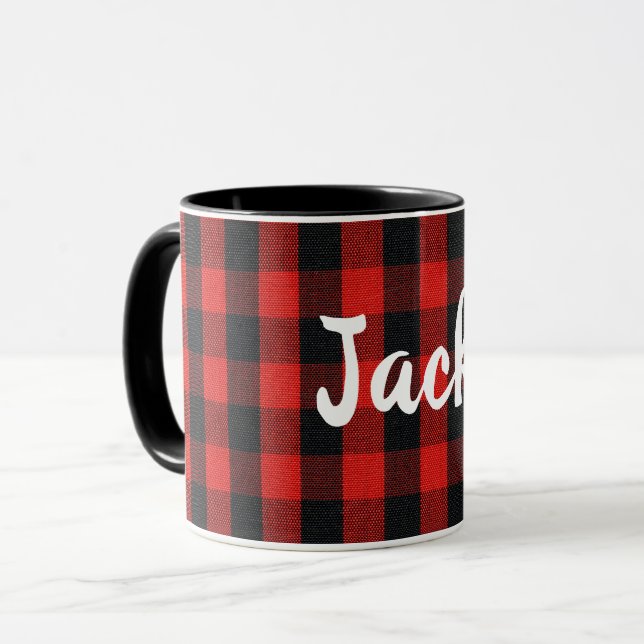 Lumberjack, kariert mit Namen Tasse (Vorderseite Links)