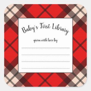 Lumberjack kariertes Babyduschbuch Quadratischer Aufkleber