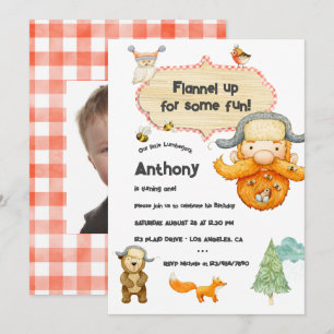 Lumberjack Kids Gingham Birthday Party Foto Einladung