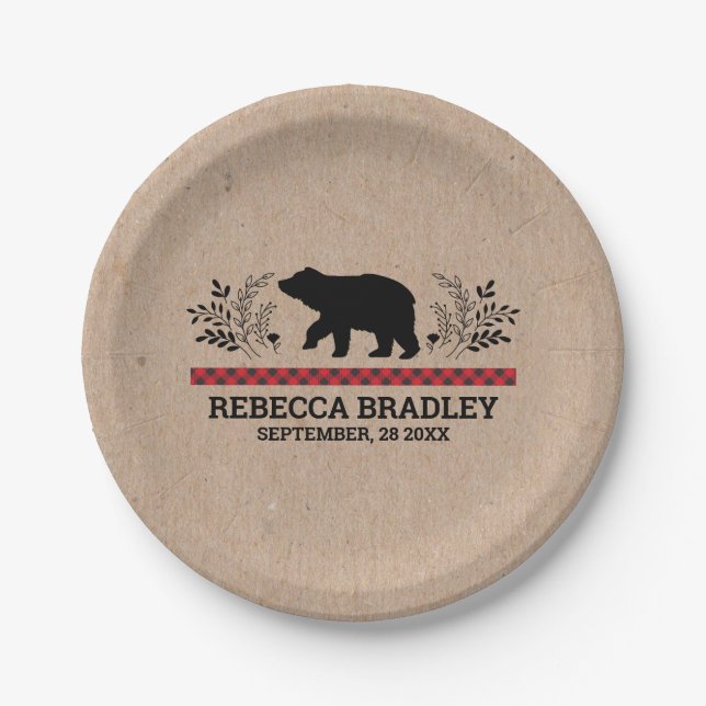 Lumberjack Kraft Bear Baby Shower Plate Pappteller (Vorderseite)