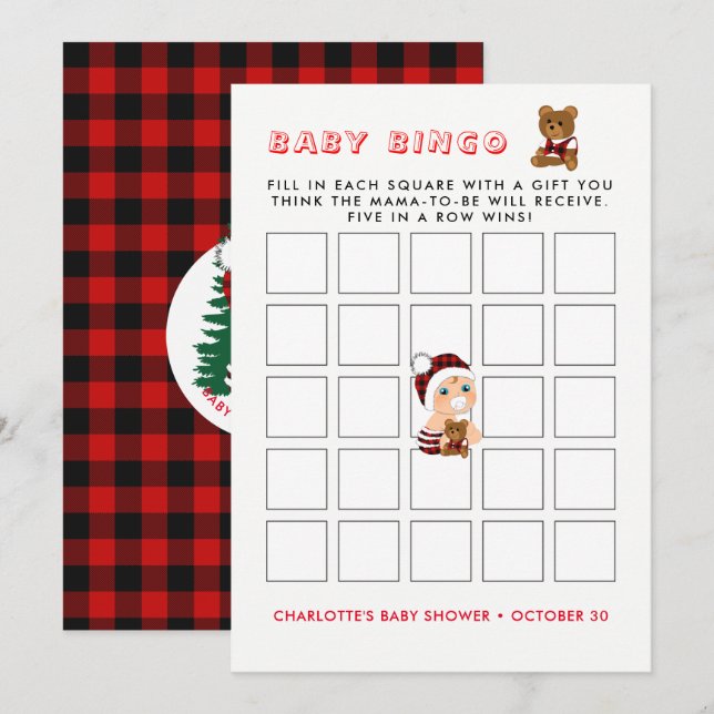 Lumberjack Niedlich Baby Dusche Baby Bingo Karten (Vorne/Hinten)