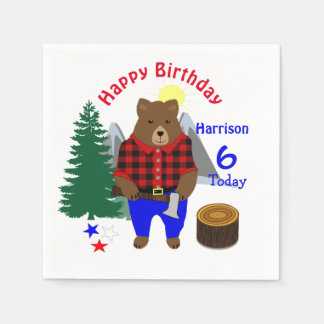 Lumberjack Niedlicher Bär Kariert Happy Geburtstag Serviette