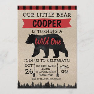 Lumberjack Ours Wild Anniversaire Fête Invitation