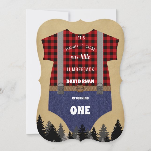 Lumberjack Red Buffalo Baby Anzug 1. Geburtstag Einladung (Vorderseite)