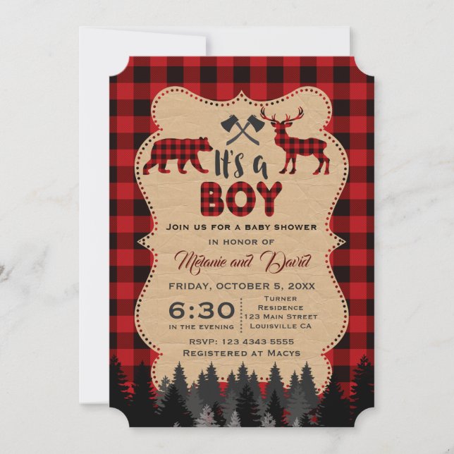 Lumberjack Red Buffalo Little Boy Baby Dusche Einladung (Vorderseite)