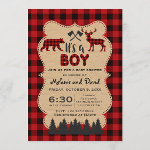 Lumberjack Red Buffalo Little Hunter Baby Dusche Einladung
