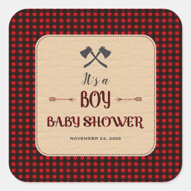 Lumberjack Red Buffalo Wild Hunter Baby Dusche Quadratischer Aufkleber (Vorderseite)