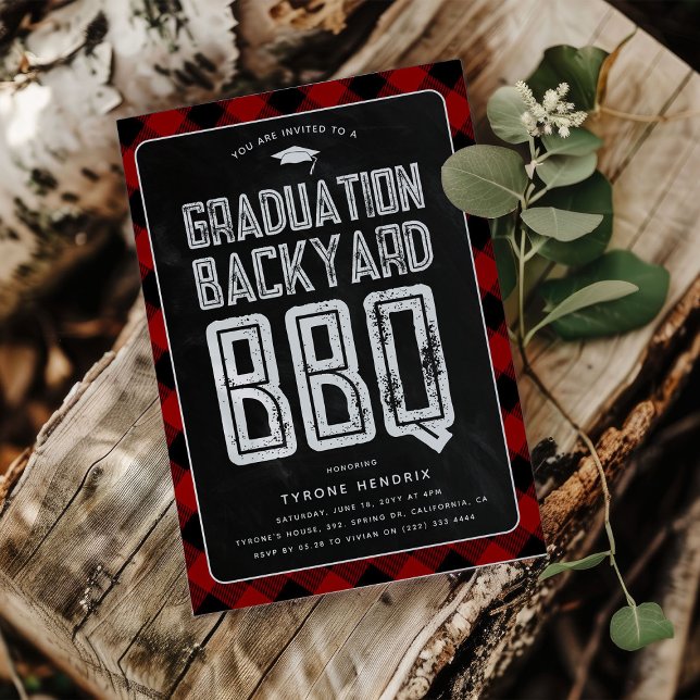Lumberjack Red Kariert Backyard GRILLEN Graduation Einladung (Von Creator hochgeladen)