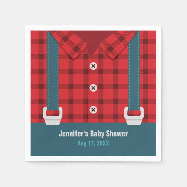 Lumberjack Red Kariert Denim Baby Dusche Napkins Serviette (Vorderseite)