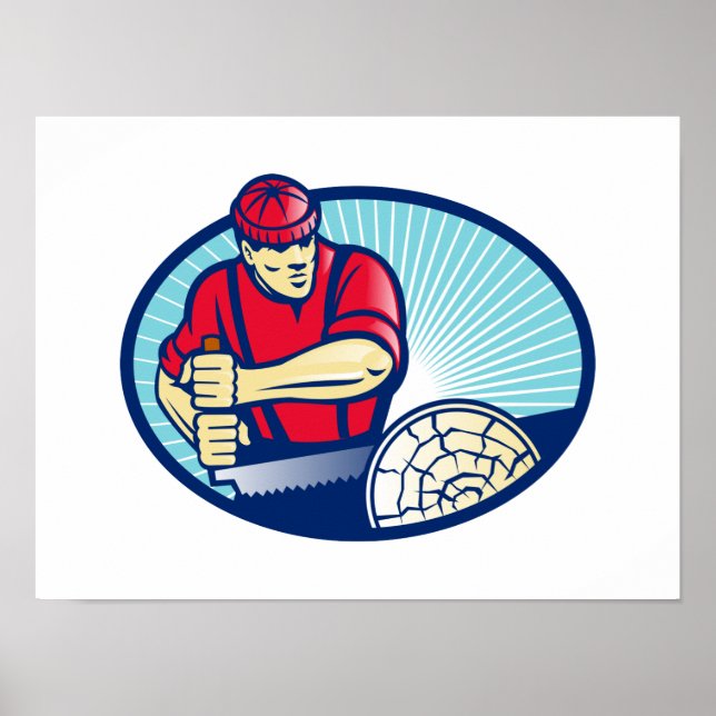 Lumberjack Sawyer Logger Holzschneider Retro Poster (Vorne)