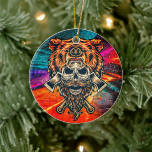 Lumberjack Schädelbär - Wilder Erlebnisgeist Keramik Ornament