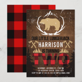 Lumberjack Second Birthday Wood Kariert Einladung