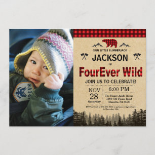 Lumberjack Vier-Ever Wild Birthday Bear Woodland Einladung
