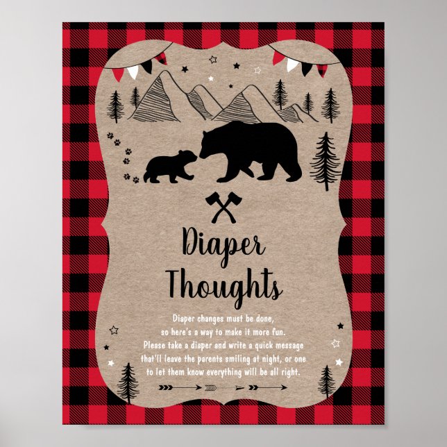 Lumberjack Woodland Bären Windeln Gedanken Poster (Vorne)
