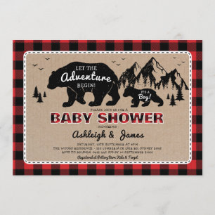 Lumberjack Woodland Bear Kariert Baby Dusche Einladung