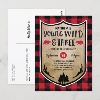 Lumberjack Young Wild and Three Birthday Party Postkarte