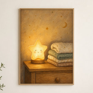Lumière de nuit étoilée sur le poster aquarelle de