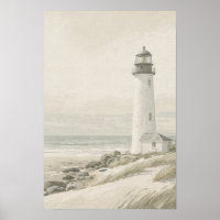 Lumière de phare Sage et Crème Art mural côtier