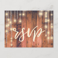 Lumières à cordes de bois rustique | Carte postale