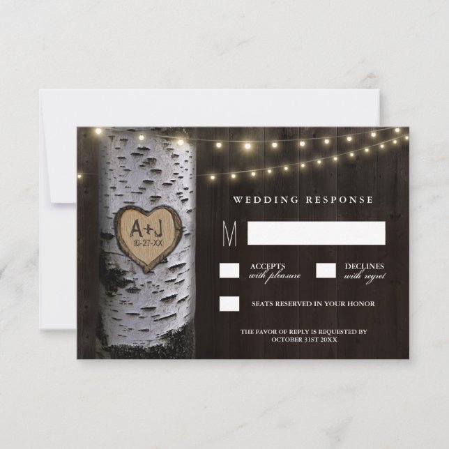 Lumières + Cartes RSVP de mariage de l'arbre de bo (Devant)